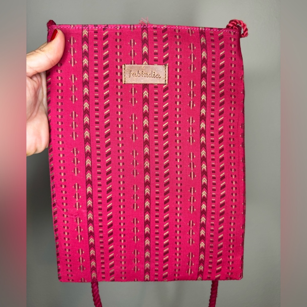 Fabindia Boho Crossbody Bag Pink Pattern Tassel Small Pouch Travel Bag